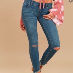 Free People Frayed Step Hem Distressed Jeans